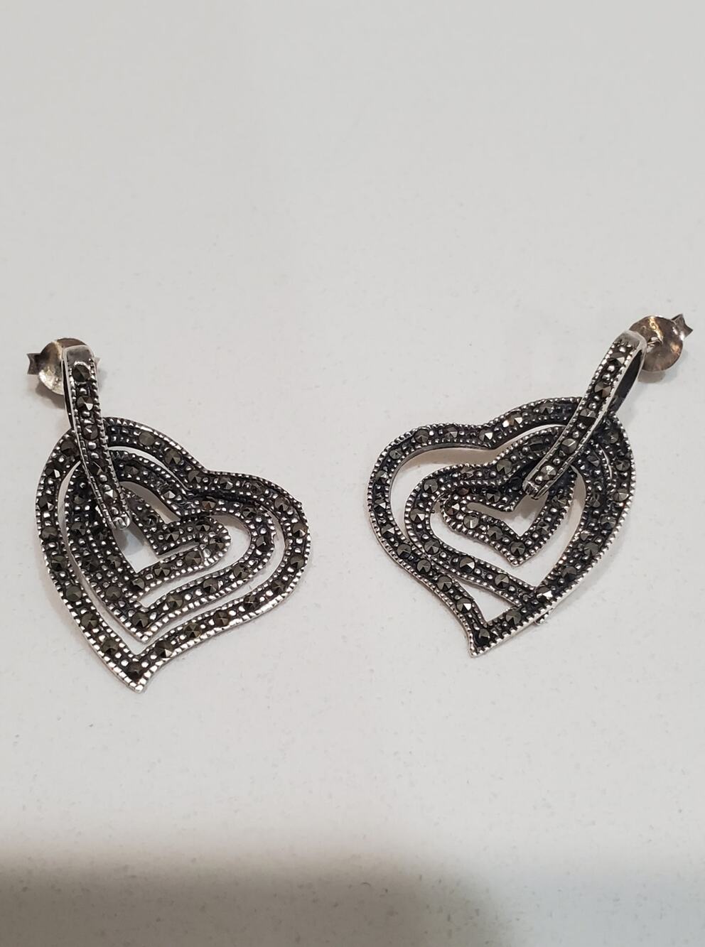 Sterling Silver Heart Marcasite Earrings